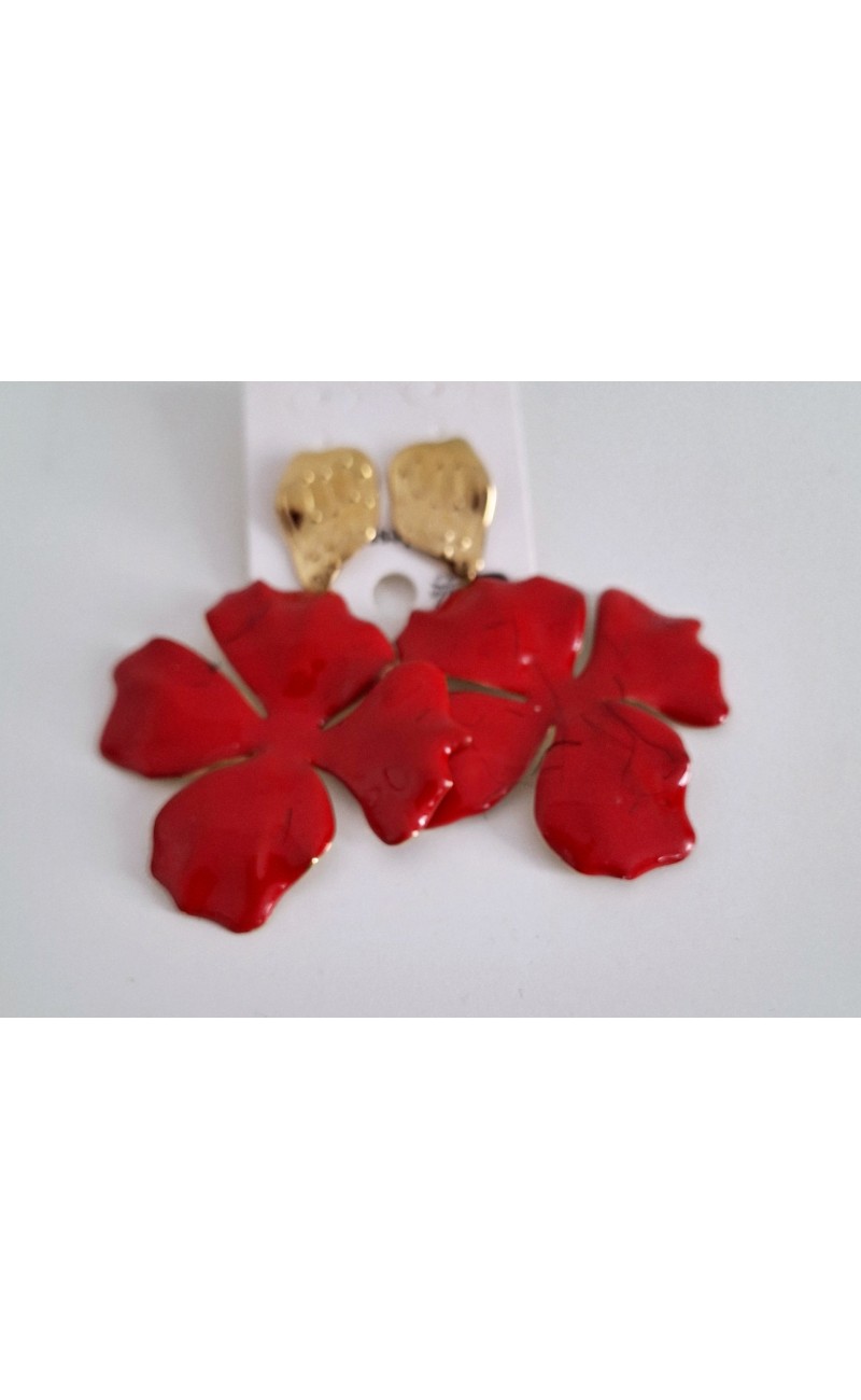 Boucles Fleur Rouge /Acier Inoxydable