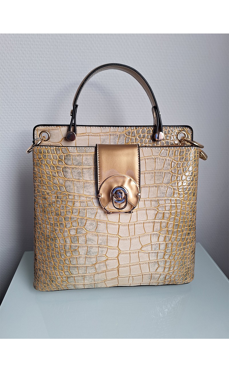 Beige crocodile print handbag