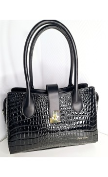 Black crocodile print handbag