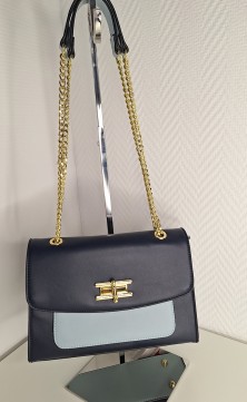 Black handbag with gold strap