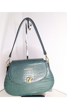 Green crocodile print handbag