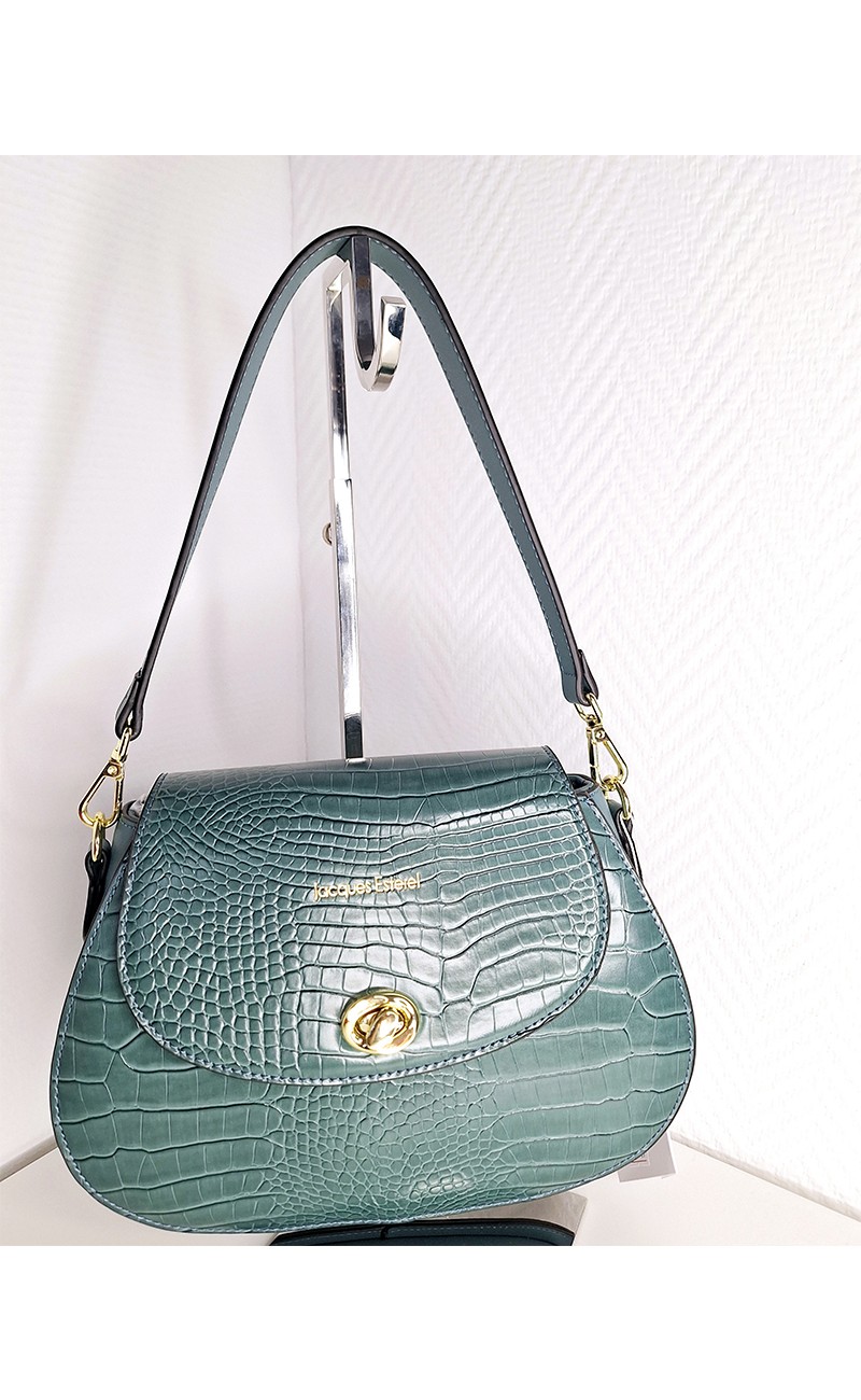Green crocodile print handbag