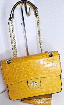 Yellow crocodile-print handbag