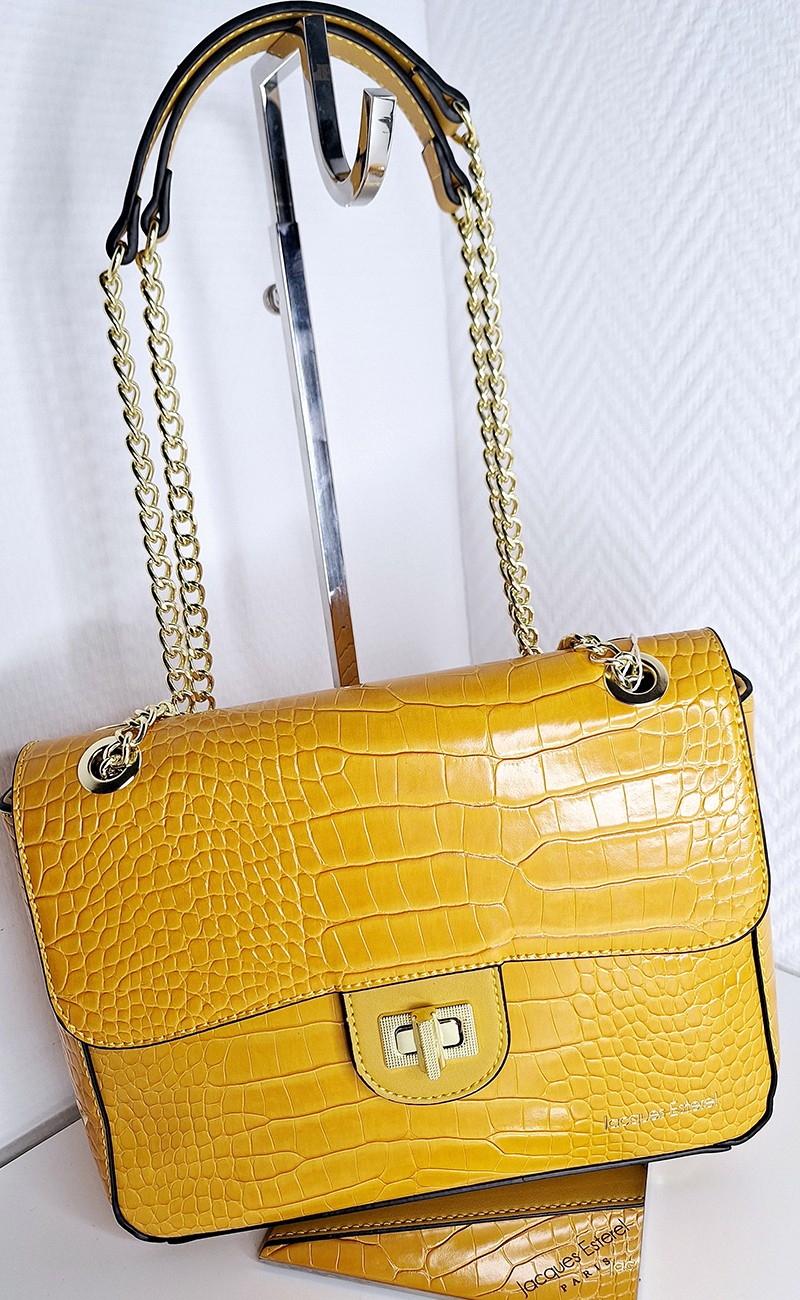 Sac à main jacques Esterel imprimé crocodile jaune