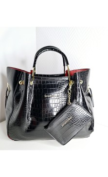 Black crocodile print handbag