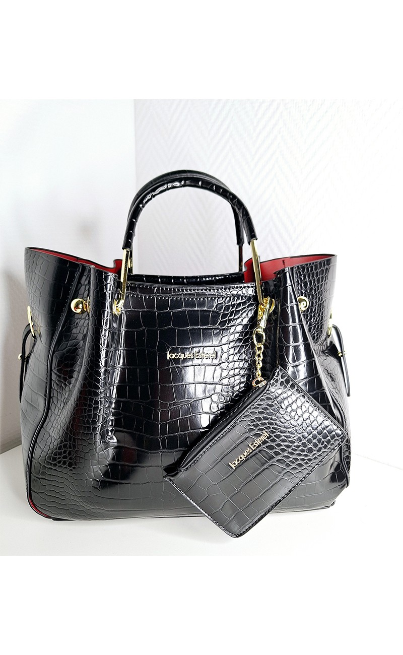 Black crocodile print handbag