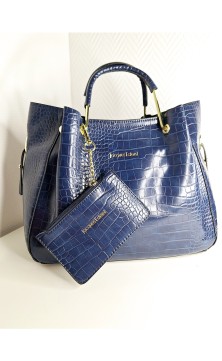 Blue crocodile print handbag