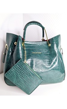 Green crocodile print handbag