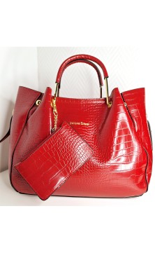 Red crocodile print handbag