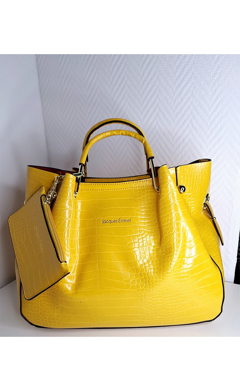 Sac à main jacques Esterel imprimé crocodile jaune