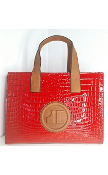 Red crocodile print handbag
