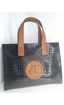 Black crocodile print handbag