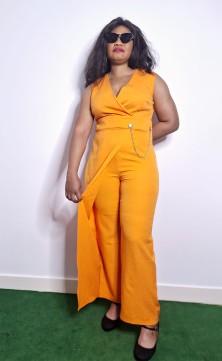 Sleeveless orange jumpsuit