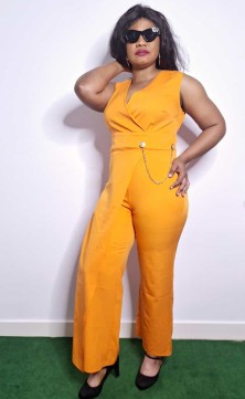Oranje mouwloze jumpsuit