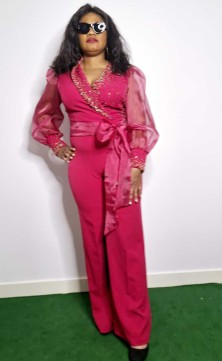 Long-sleeved pink jumpsuit