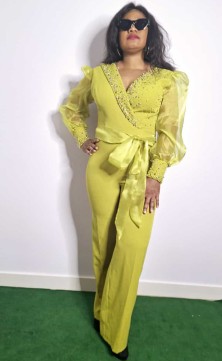 Jumpsuit met lange mouwen in het groen