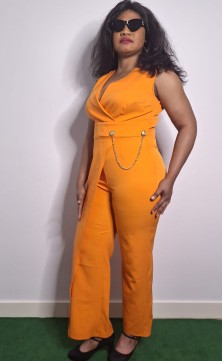 Sleeveless orange jumpsuit