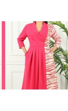 Folded dress two colours, two buttons double coloured on the middle