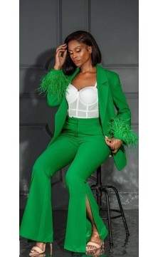 Combination: green jacket...