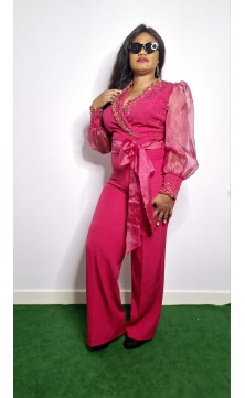 Combination with pearls on shirt and sleeves organza