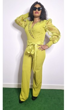 olive green combination, long sleeves organza with pearls, belt organza