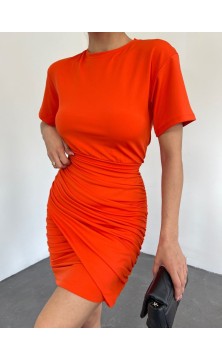 red wrapped mini-dress,...