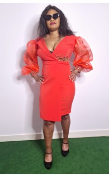 orange overlap dress,...