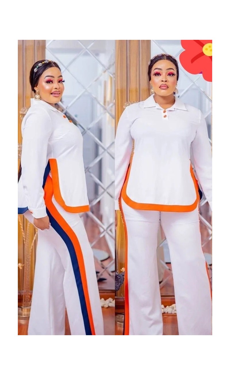 set with trousers and shirt in white/orange/black