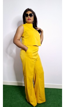 Combination trousers high middle and shirt with zip on the back and two false pockets